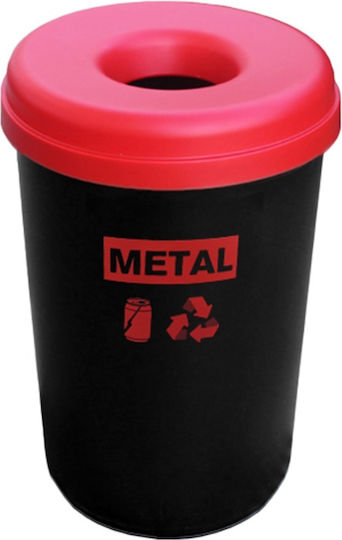 Plastic Black Recycling Bin 60lt Metal Label & Red Lid Basic-60lt-rd/metal
