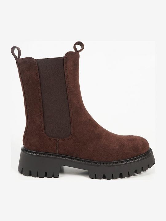 Suede Γυναικεία Μποτάκια Καφέ