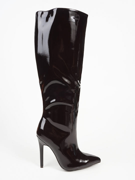 Damenstiefel aus Lackleder Braun