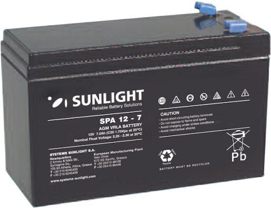 SunLight Lead UPS Battery with Capacity 7Ah and Voltage 12V 1pcs