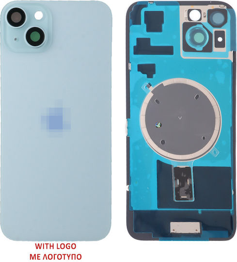 iPhone 15 Plus Battery Cover + Camera Lens + Metal Plaid + Magsafe Blue