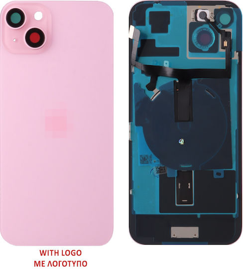 Iphone 15 Plus Battery Cover Camera Lens Metal Plaid Flashlight Charging Flex Nfc Pink