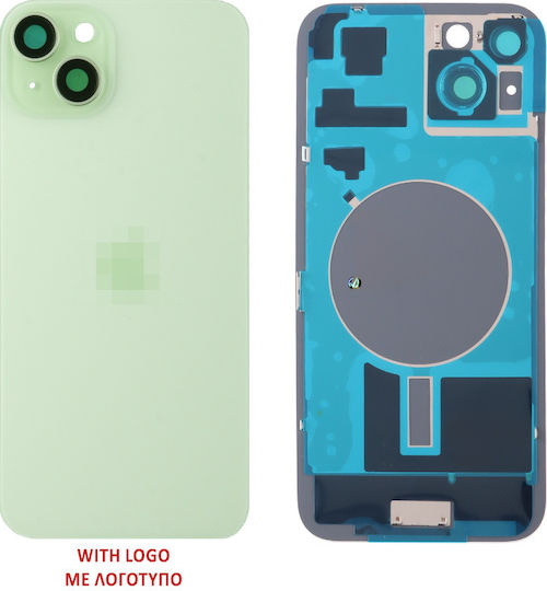 iPhone 15 Plus Battery Cover + Camera Lens + Metal Plaid + Magsafe Green