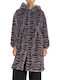 Women's Gray Coat with Fur Details