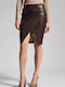 Leder Midi Rock Umschlag Brown