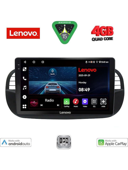 Lenovo Car Audio System for Fiat 500 2007-2015 (Bluetooth/USB/AUX/WiFi/GPS/Apple-Carplay/Android-Auto) with Touch Screen 9"