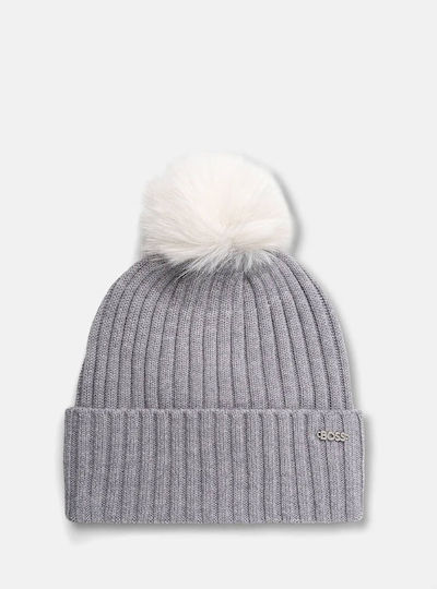 Pom Pom Beanie Γυναικείος Σκούφος Πλεκτός σε Γκρι χρώμα