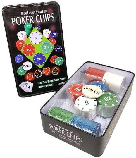 Set 100 Fise de Poker in Cutie metalică