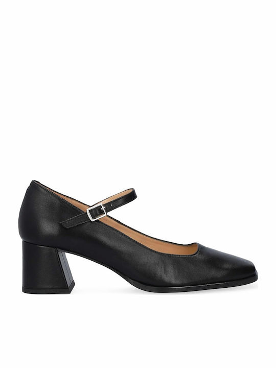 Leather Pointed Toe Black Medium Heels