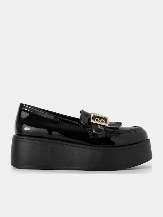 Lackleder Damen Mokassins in Schwarz Farbe