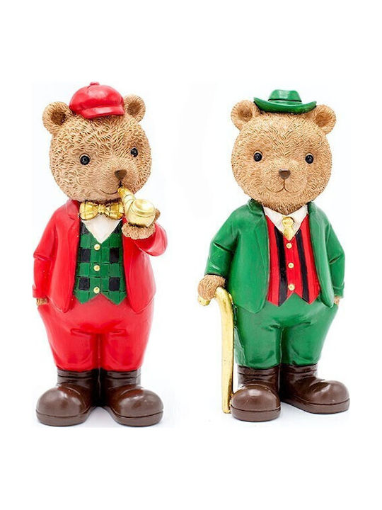 Estheti Decorative Polyresin Bear Vintage Green Red 2 Designs 10x21cm 2 Pieces