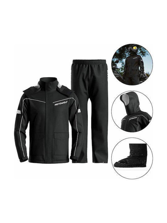 Motowolf MDL0403B Ανδρικό Αδιάβροχο Σετ Παντελόνι και Μπουφάν Μηχανής Μαύρο Χρώμα
