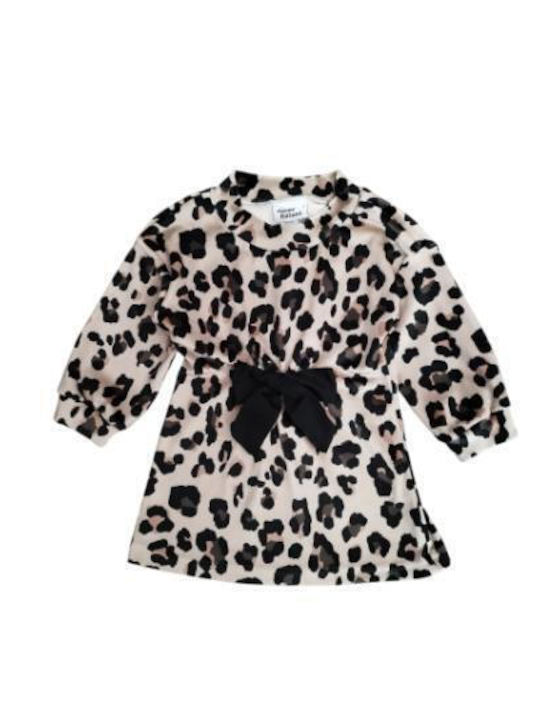 Παιδικό Φόρεμα Μακρυμάνικο Βελούδινο Animal Print Μπεζ