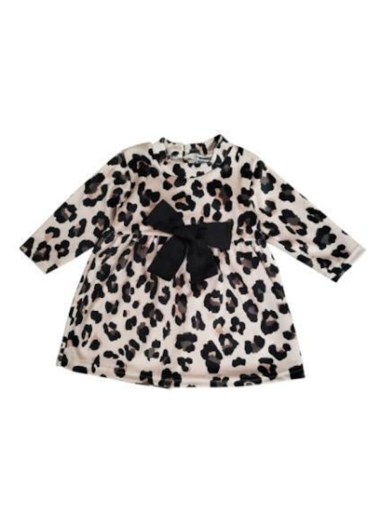 Παιδικό Φόρεμα Μακρυμάνικο Βελούδινο Animal Print Μπεζ