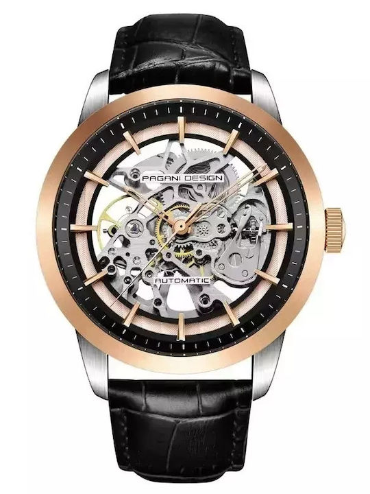 Pagani Design Ceas Barbatesc 14mm Automat cu Curea din Piele Neagră