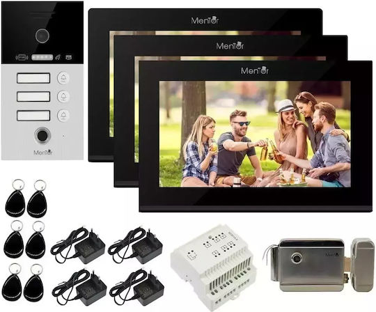 Set Video Interfon Wi-Fi 3 Familii Mentor Sykt092b 10.1 Inch Ahd 2mp 24v 2 Fire 5în1 Negru