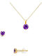 Margaritari Set with Earrings & Pendant from Gold 14K with Stones