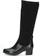 Leather Medium Heel Women's Boots Black