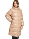 Lang Damen Puffer Jacke für Winter Braun