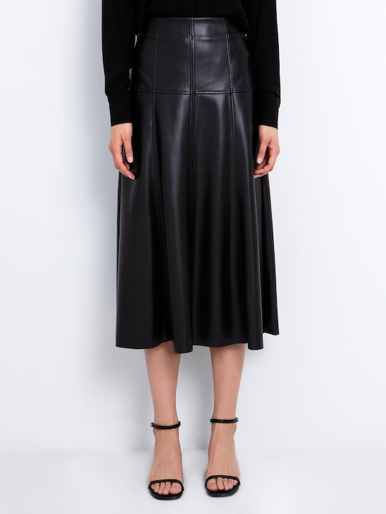 Leder Midi Rock Schwarz