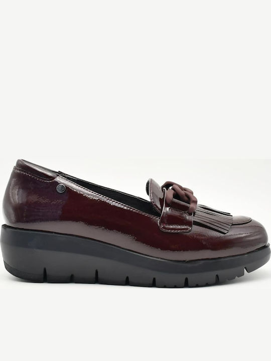 Leather Women's Loafers in Burgundy Color
