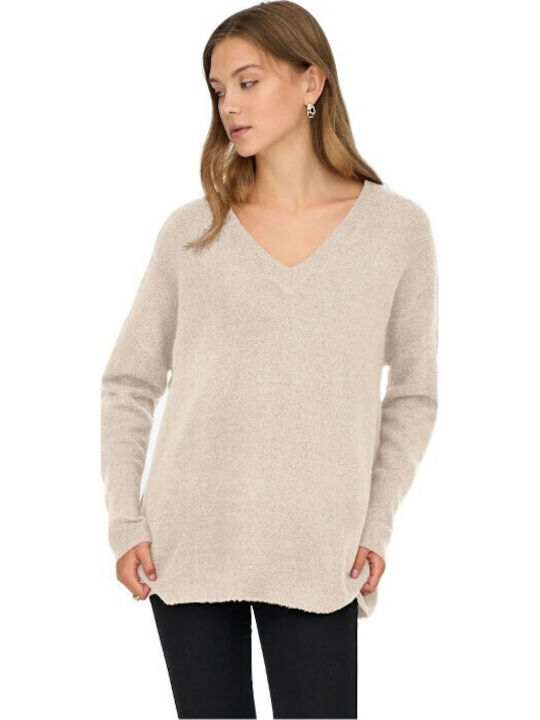 Only Damen Pullover mit V-Ausschnitt Ecru