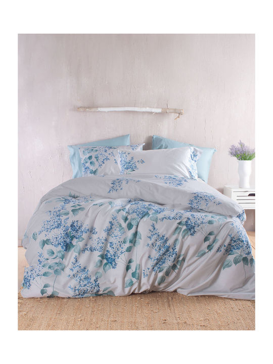Rythmos Bettbezug-Set Baumwolle Übergröße mit 2 Kissenbezügen 220x250 Eve Blue