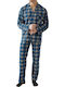 Minerva Minerva Herrenpyjamas Baumwollene Marin Orange Karo Winter