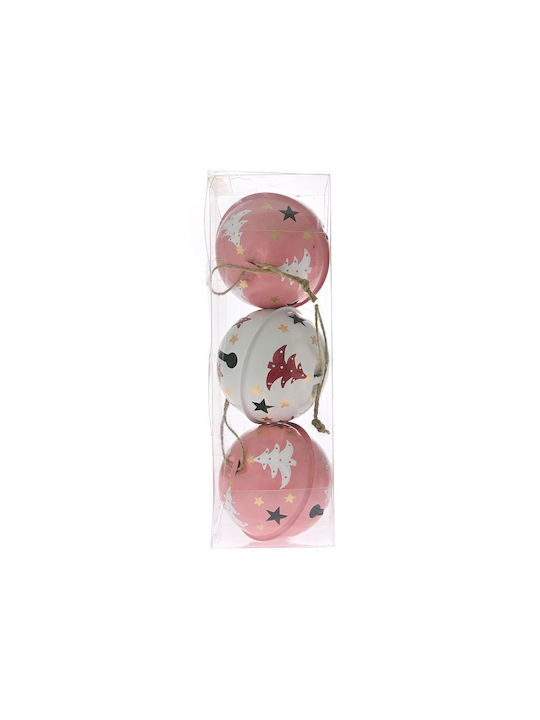 White Pink Metallic Bells Tree Design 8cm Set 3 83356