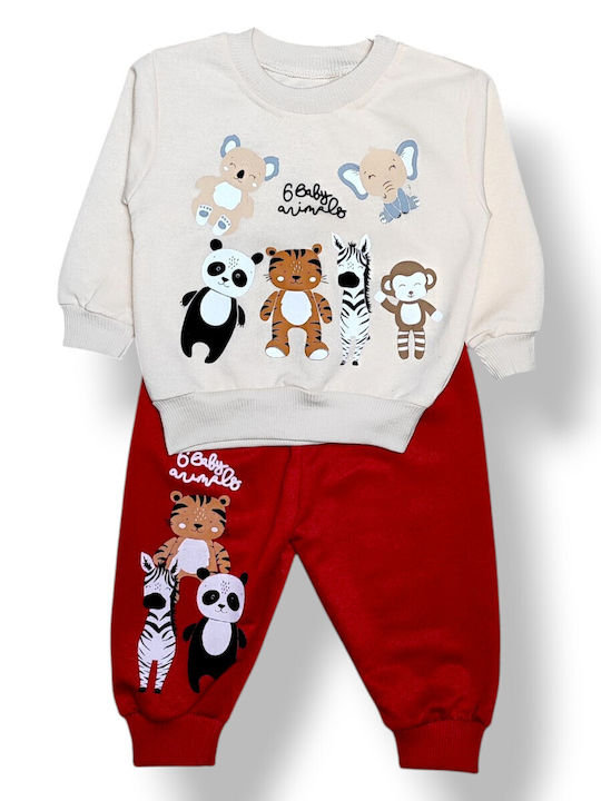 Kids Sweatpants Set Light Beige, Bordeaux