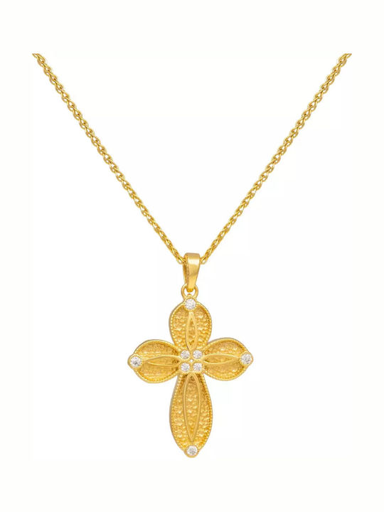 Women's Gold Byzantine Cross 14K Double Sided with the Crucified with Chain