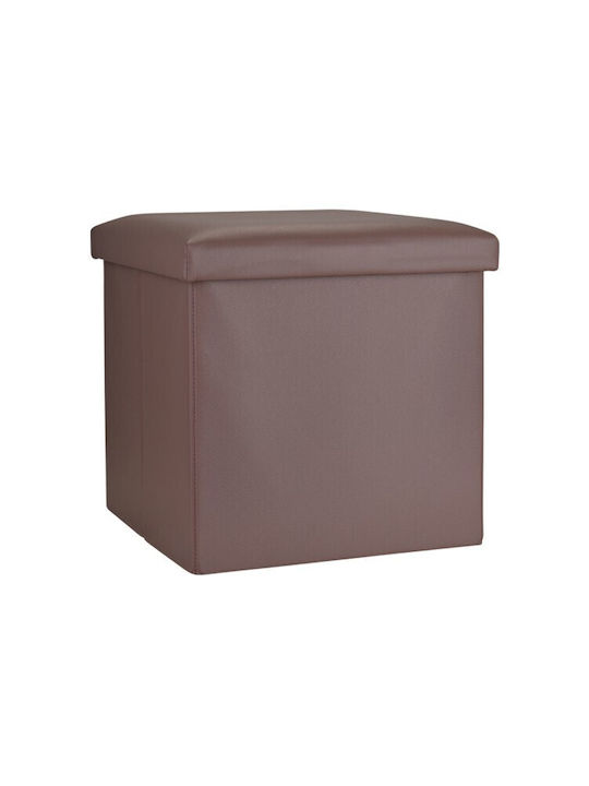 Stool For Living Room With Storage Space Upholstered with Leatherette Coffee 38x38x38cm