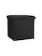 Stool For Living Room With Storage Space Upholstered with Leatherette Black 38x38x38cm