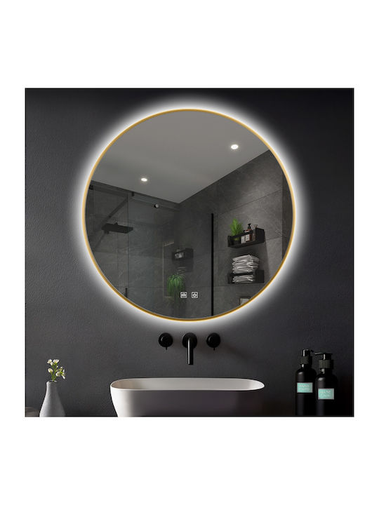 Smart Στρογγυλός Καθρέπτης Μπάνιου Led Αφής 70x70cm Χρυσός