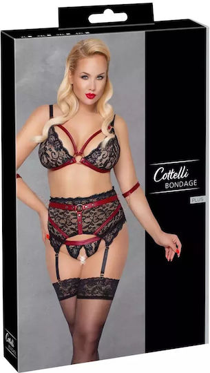 Cottelli Collection Set Sexy De Lenjerie Cu Dantelă Negru 3 Bucăți