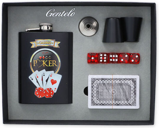 Комплект Фласк Φλασκί Ποτού Casino Poker 2 Чаши за Шотове Тесте Карти Зарове 4335 240 мл