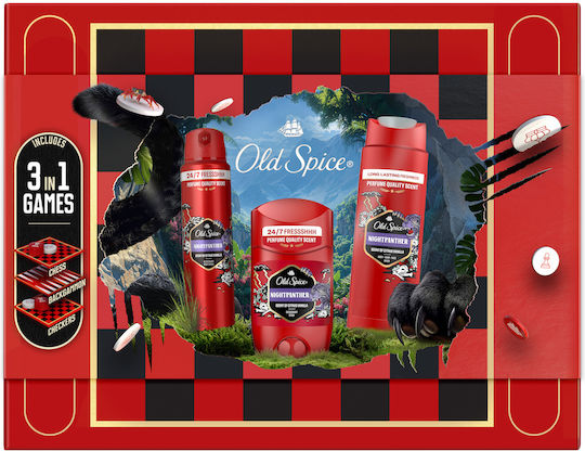 Old Spice Gamebox Set Cadou Cu Night Panther Deodorant Stick Spray Gel De Duș Și Jucării 3 În 1 Aromă Cu Miros De Calitate Care Durează