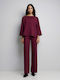 Damen Stoff Hose mit Gummizug Burgundisch
