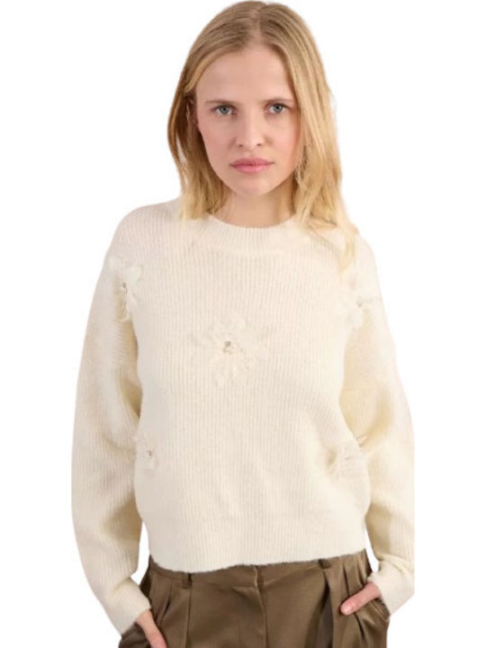 Women's Long Sleeve Sweater Woolen Floral White