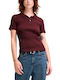 Damen Polo Bluse Kurzarm Bordeaux