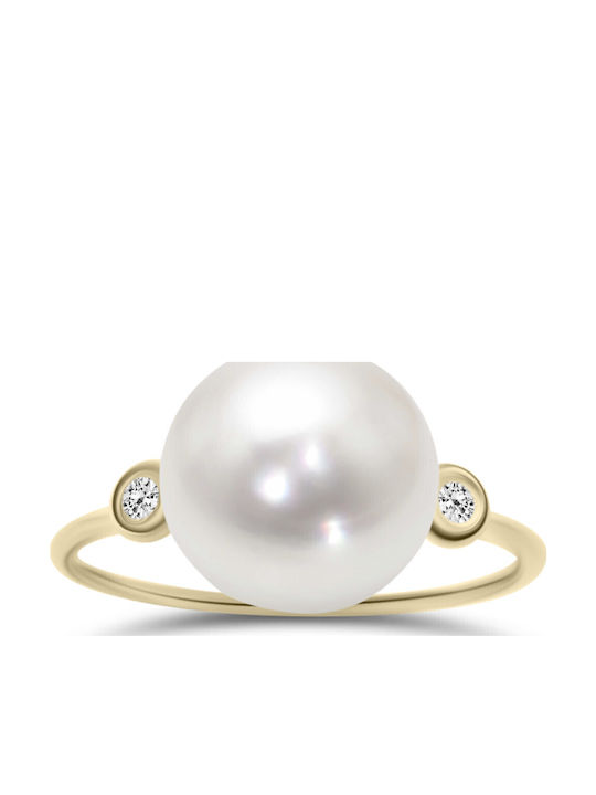 Chrilia Damen Ring mit Perlen & Diamant aus Gold 14K