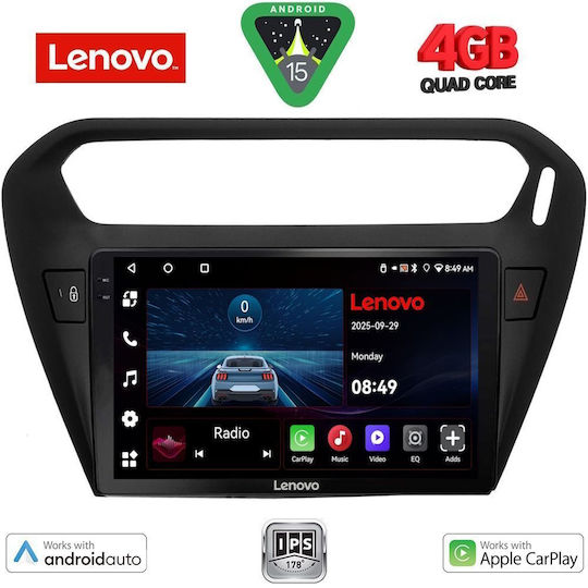 Lenovo Car Audio System for Peugeot 301 Citroen C-Elysee 2013 (Bluetooth/USB/WiFi/GPS/Apple-Carplay/Android-Auto) with Touch Screen 9"
