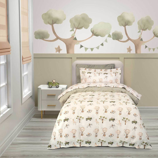 Das Home Set Kids Duvet Cover Single with Pillowcase Cotton Ivory Olive Green 160x240cm