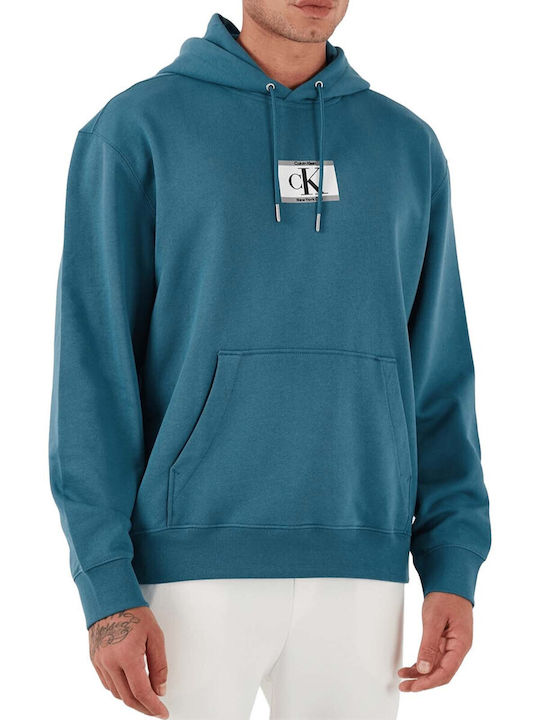 Calvin Klein Φούτερ Πετρόλ με Κουκούλα