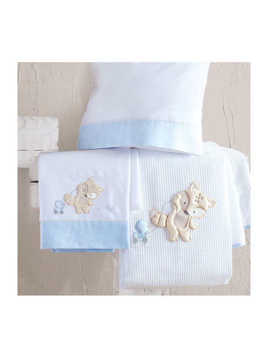 Rythmos Blanket Cot Fox Waffle Light Blue 120x150cm