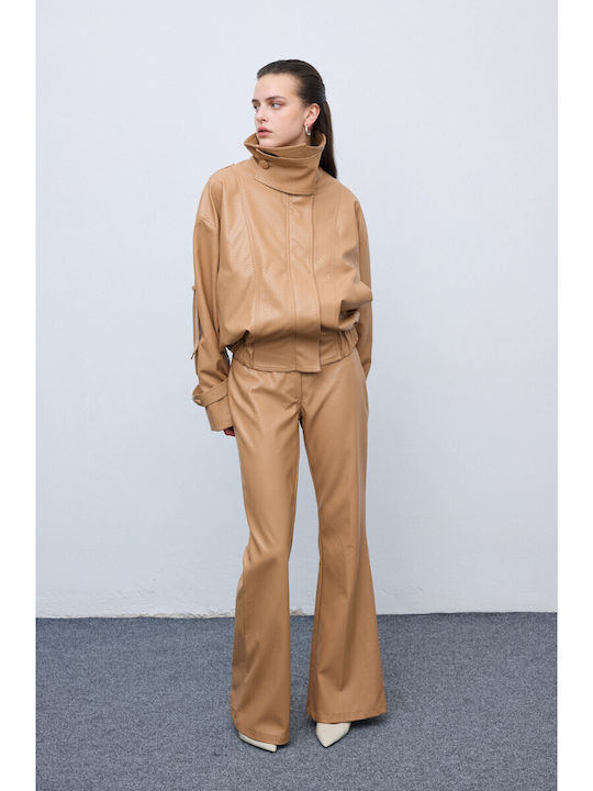 Women's High-waisted Fabric Trousers Flared Camel