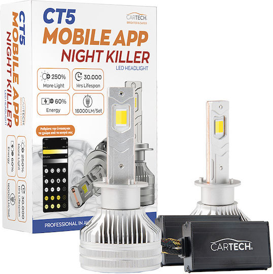 Cartech Λάμπες Αυτοκινήτου & Μοτοσυκλέτας H1 LED 6500K Ψυχρό Λευκό 160W 2τμχ