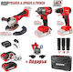 Raider 030255 Set Angle Wheel & Drill Driver & Impact Driver 20V with 2 Batteries 2Ah and Case