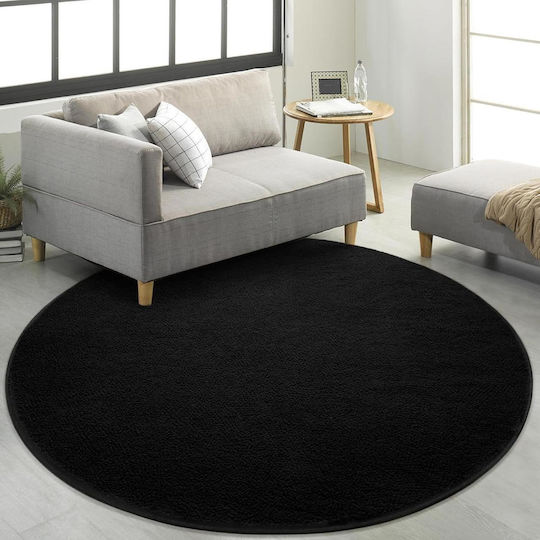 Rutschfest Teppich Rund Pelzige Black