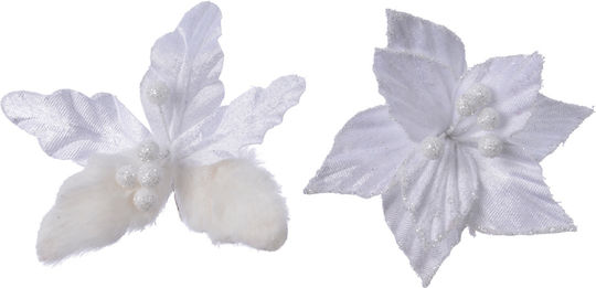 Floare De Crăciun Albă Din Catifea Textilă Cu Clește 30x4cm Model 2
